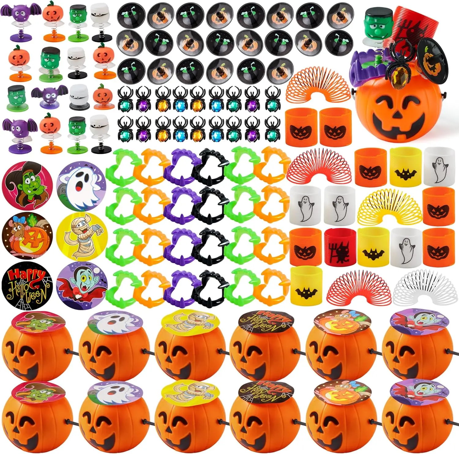 144 Pcs Halloween Toy Gifts for Kids, 24 Packs Prefilled Mini Pumpkin Buckets for Kids Halloween Party Favors Trick or Treat Christmas & Black Friday