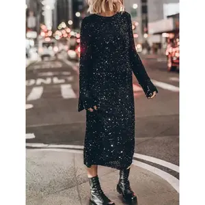 Women’s Sequined Maxi Dress, Loose Fit Casual Style, Perfect for Street Photography, Parties, Trendy Gatherings