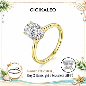 CICIKALEO 2CT Oval Cut Moissanite Hidden Halo Ring for Women High Setting D VVS1 18K Gold Plated Lab-Created Hypoallergenic Wedding Engagement Anniversary Gift Fine Formerly CICI GEMS R031 #Summervibes