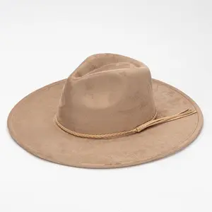 FlatBrimFedoraHatsForWomenMenBigWideBrimFeltSuedePanamaHatWesternRancherHat
