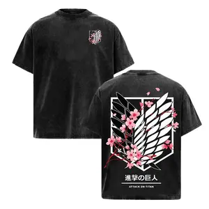 Attack On Titan Anime Unisex Tee | Wings Of Freedom AOT Shirts - Eren Acid Wash Shirt Graphic Tee Casual Menswear Soft Top Sweater, Hoodie | AOT Streetwear Style Tee