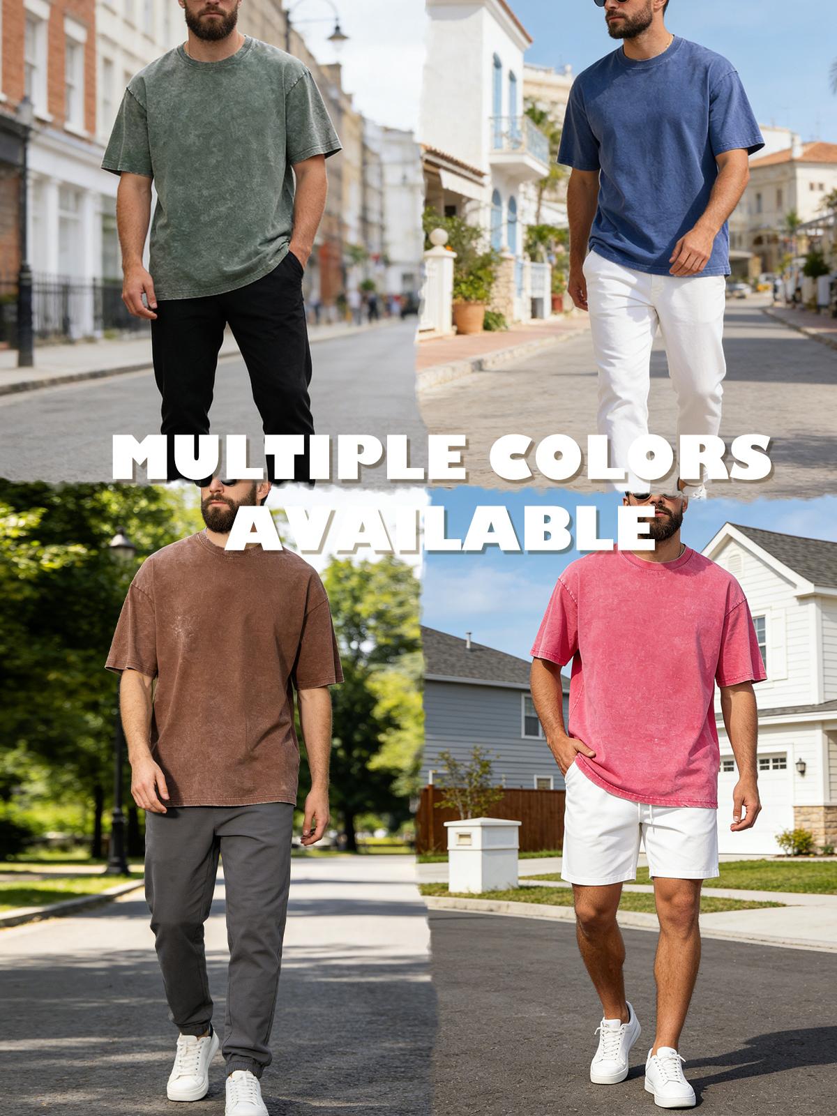 MARSVOVO Washed T-Shirt For Men Retro Style Comfortable Relaxed Fit Short Sleeve Casual Top Unisex Acid Wash T-Shirt Basic Round Neck T-shirt