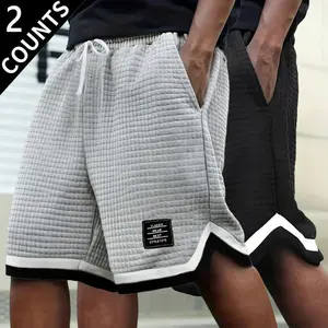 2-Pack Men’s Waffle Knit Casual Shorts, Elastic Drawstring Waist, Contrast Trim Streetwear Shorts, Classic Vintage Style Athletic Shorts for Everyday Wear & Street Fashion