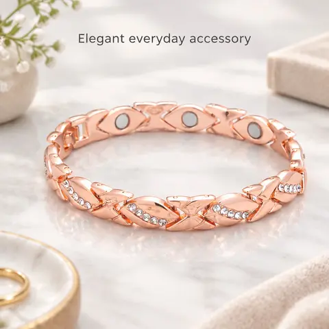 Women's Elegant Leaf-Shape Magnet Bracelet - Adjustable Pure Copper Magnetic Bracelet with Diamonds, 3500 Gauss Effective Magnet, for Daily Wear & Outdoor Fun Pure Copper Bracelets Adjustable Bracelets