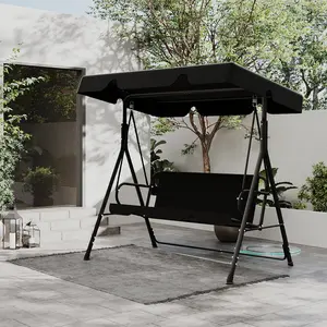 MURAGO Patio Swings Outdoor, 3-Seat Glider Patio Swings with Removable Cushion and Adjustable Canopy, Porch Bench for Garden, Poolside&Backyard, Black