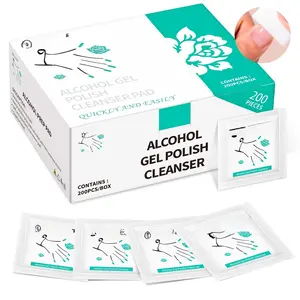 Nail Cleanser Pads, 200 Pack Alcohol Prep Pads Nail Cleanser Wipes Remove Tacky Residue, Lint-free Glossy Wipes for Acrylic/Builder/Gel Polish Travel Individually Wrapped for Perfect Manicure