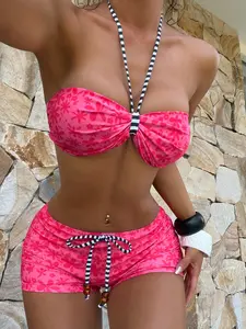 Women's Swimsuit bikini,cute floral stripe black and white beachwear swimsuit gym pants crop top vest outfit, Going Out Outfits, Birthday Outfit, Casual, Y2k, Classy, Old Money, Streetwear, Vacation, Bathing suit outfits, Swimsuit for Beach