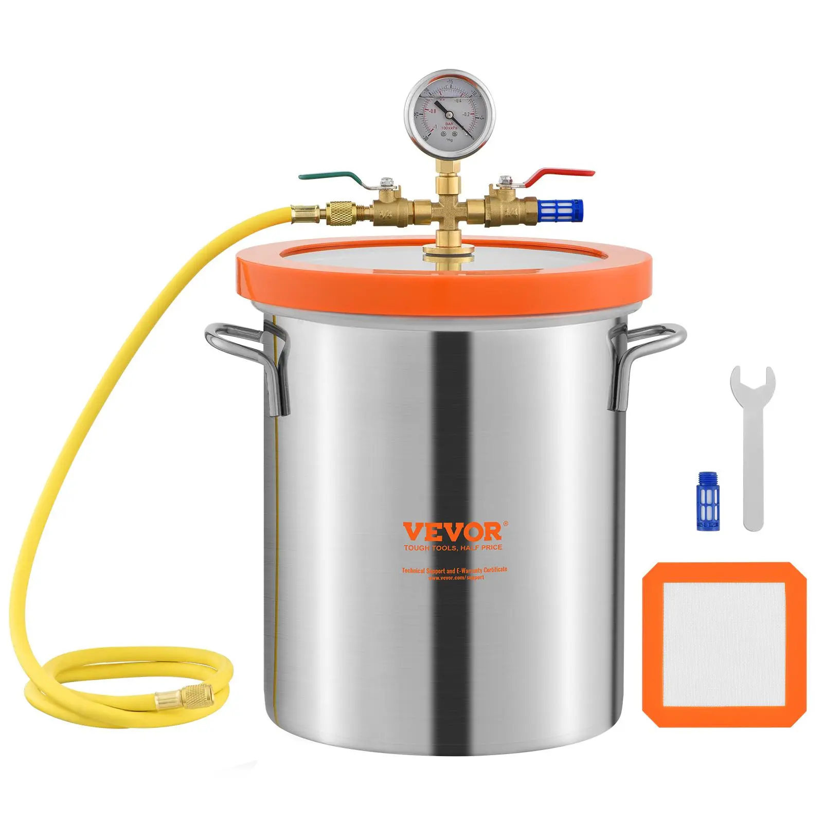 【Summerfinds】VEVOR 3 Gallon Vacuum Chamber, Upgraded Tempered Glass Lid Vacuum Degassing Chamber, 304 Stainless Steel Chamber, for Stabilizing Wood, Resin Degassing, Silicone Degassing and Plaster Degassing