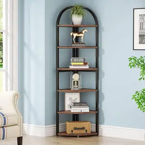 Tribesigns 6 Tier Industrial Corner Shelf Freestanding Tall Corner Bookshelf for Small Space, Living Room, Home Office, Kitchen Metal Organiser