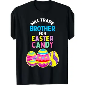 Colorful "Will Trade Brother for Easter Candy" Youngsters T-Shirt - Soft Cotton, Comfortable Knit Top with Vibrant Egg Illustrations for Boys & Girls, Ideal Holiday Gift, Easter Clothing | Playful Graphic Tee | Machine Washable Print (3-13Y)