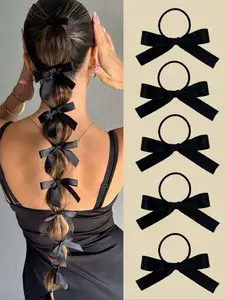 5pcs Women's Style, Fashionable And Cute, Red Bow Hair Ties, Suitable For Daily Ponytail Hairstyle Use, Women's Hair Accessories, Recommended Gifts, Autumn Outfits, Ponytail Holders, Hair Elastics, Hair Rubber Bands, Scrunchies, Hair Rope, Bowknot, Gifts