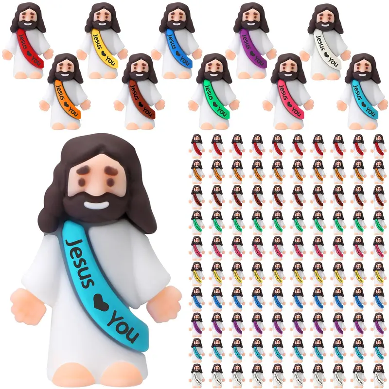 100Pcs Little Jesus Figurines Jesus love You Figures to Hide and Seek Mini Jesus Figures for Church Baptism Gift Sunday School Classroom Reward Halloween Non-candy Trunk or Treat Halloween Party Favor