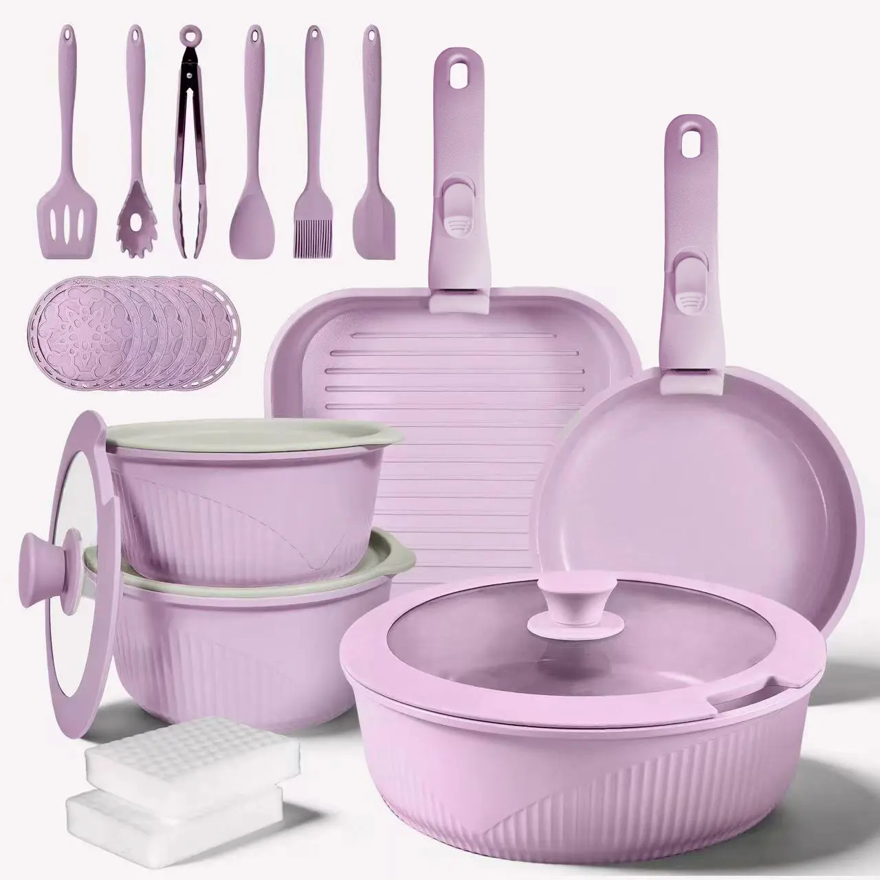 Pots Pans Set with 24-Piece Cookware Set Detachable Handle Oven Safe Stackable RV Kitchen Cooking Set Modern Aluminum Dishwasher Safe Optimal Storage Design