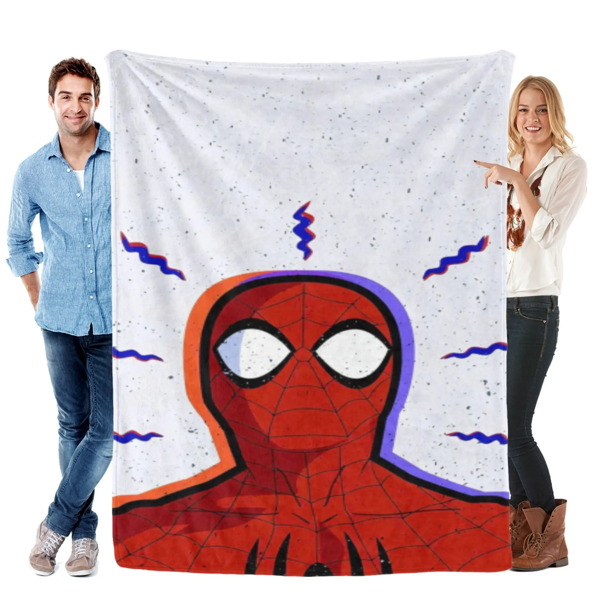[SummerVibes] Marvel Spider-Man Retro Stylized Close-up Flannel Blanket, Soft 2D Printed Throw for Home, Fans, Bed, Couch