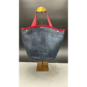 Pre-owned PRADA Leather Luxury Bags & Accessories Milano Denim City Tote Bag Date Code: 103H. Entrupy ID: G42H3YY.