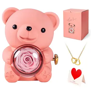 【Mother's Day Gift】Rose Bear Necklace & Gift Box Set, Lucky Valentine's Day，Birthday & Anniversary Gift for Girlfriend Mom Daughter, Room Decor