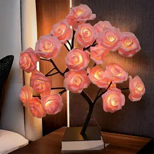 2025 Valentine's Day Pink Rose LED Light Tree – Romantic Desktop Decoration & Bedroom Night Light, Wedding or Proposal Gift