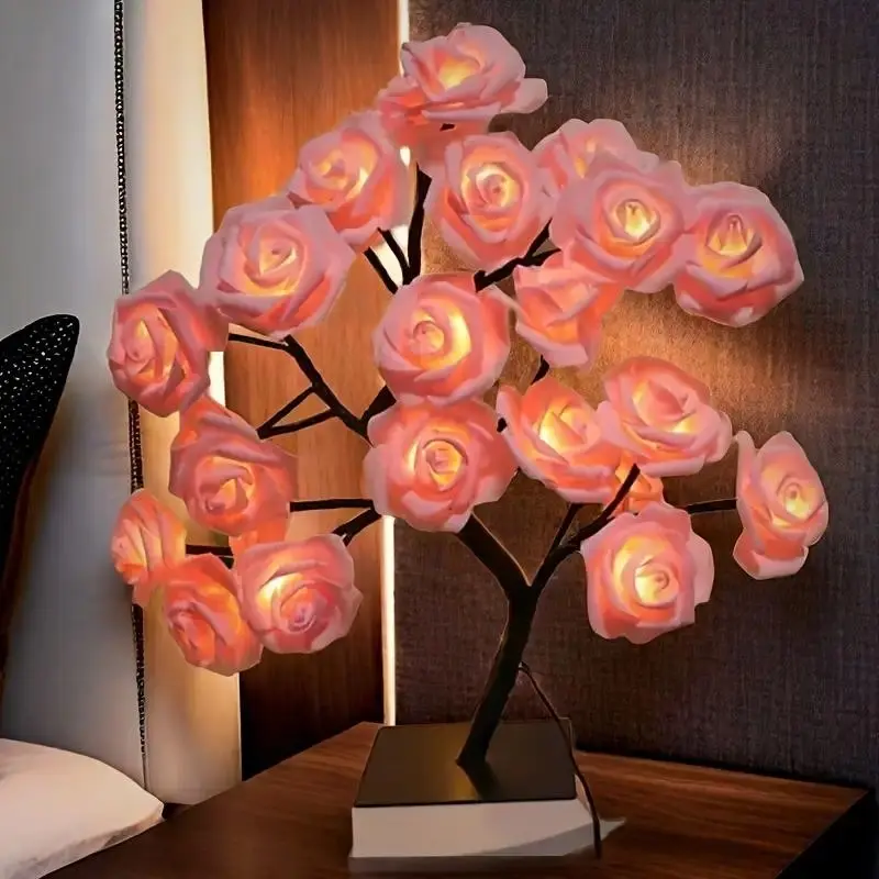 2025 Valentine's Day Pink Rose LED Light Tree - Art Display Light, Home Decor, Romantic Bedroom Accessories, Desktop Decoration, Wedding/Proposal Gift, Led Night Lights, Lighted Decorative Lights