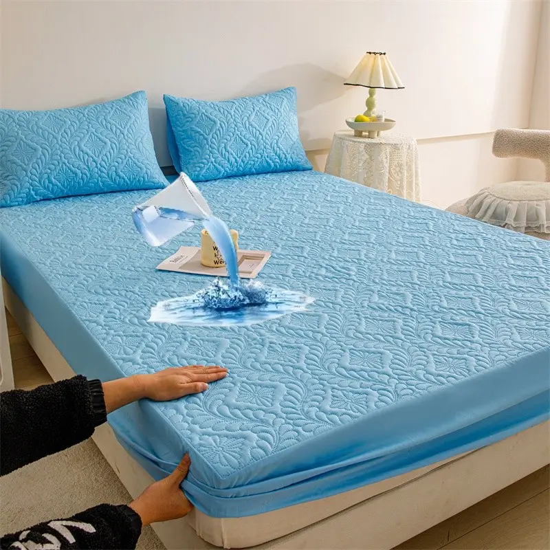 Waterproof Mattress Protector Set, Bedding Mattress Cover, Soft Breathable Bed Sheet Cover with Deep Pocket, Noiseless Washable for Bedroom Hotel Apartment School