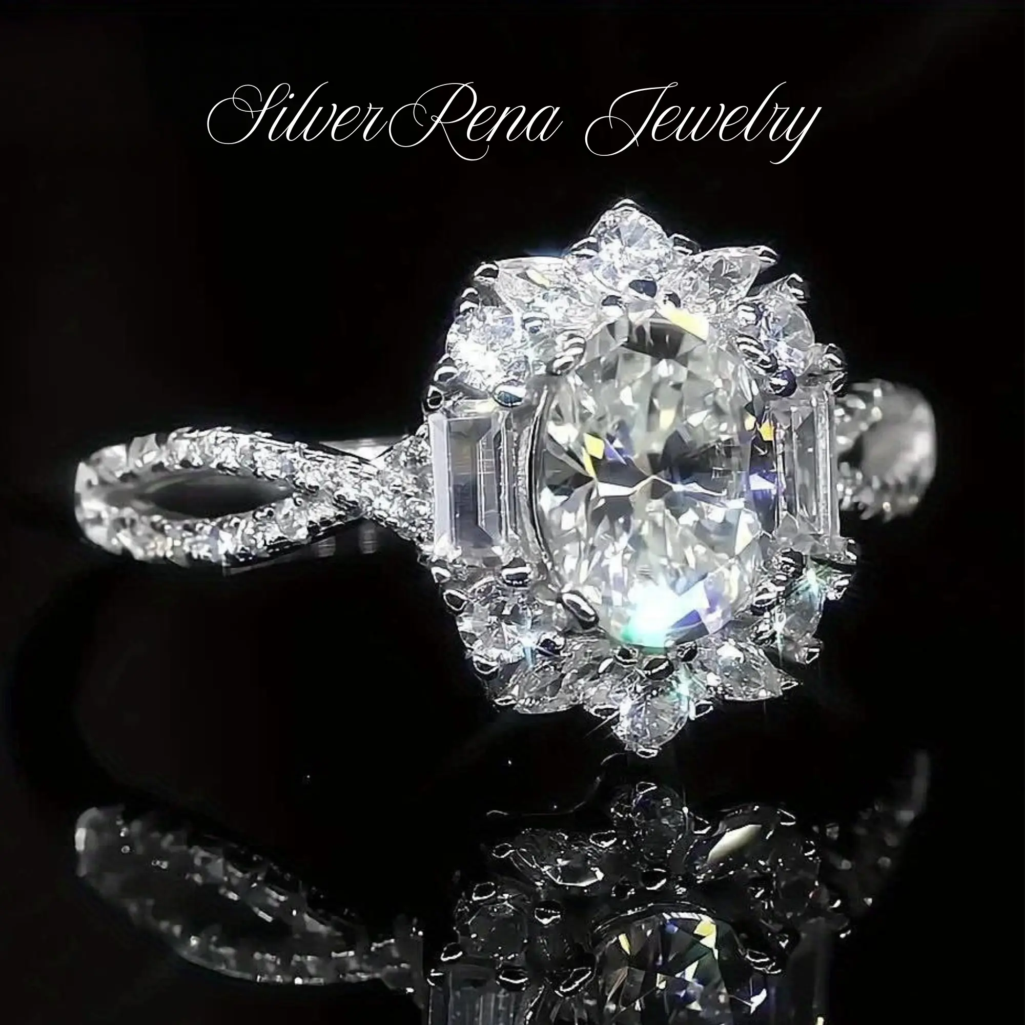 S925 Synthetic Large 5A Cubic ZirconiaHalo Engagement Ring with Fine CZ Decorated, Vintage Design Twisted Shank Ring, Elegant Fashion Jewelry Accessories Gift for Women