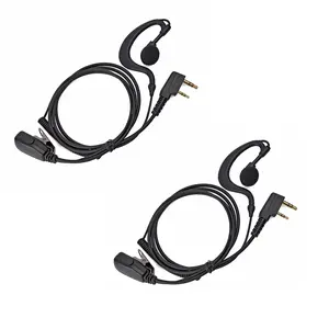 G Shape Soft Ear Hook Two Way Radio Audio Earpiece with PTT, Walkie Talkie Headset Headphone with Swivel Boom Microphone Compatible with Kenwood, Baofeng, Retevis, WOUXUN, and Other K1 2-Pin Radios,for Police Security and Law Enforcement Use(2 Pcs)