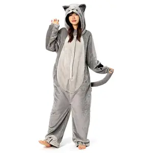 OLAOLA Unisex Adult Plush Cat Animals Onesie Pajamas Warm Home One-Piece Sleepwear