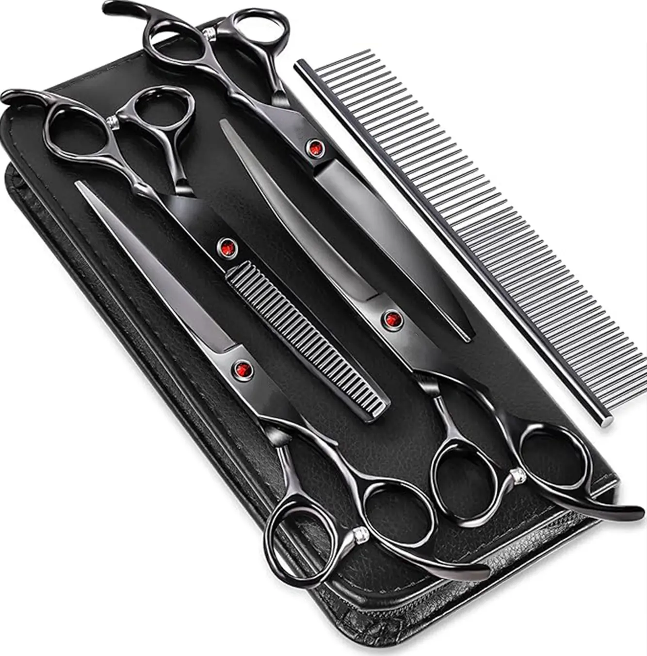 Dog Grooming Scissors Kit with Safety Round Tips,  Professional 6 in 1 Grooming Scissors for Dogs, Sharp and Durable Dog Grooming Shears for Dogs Cats Pets