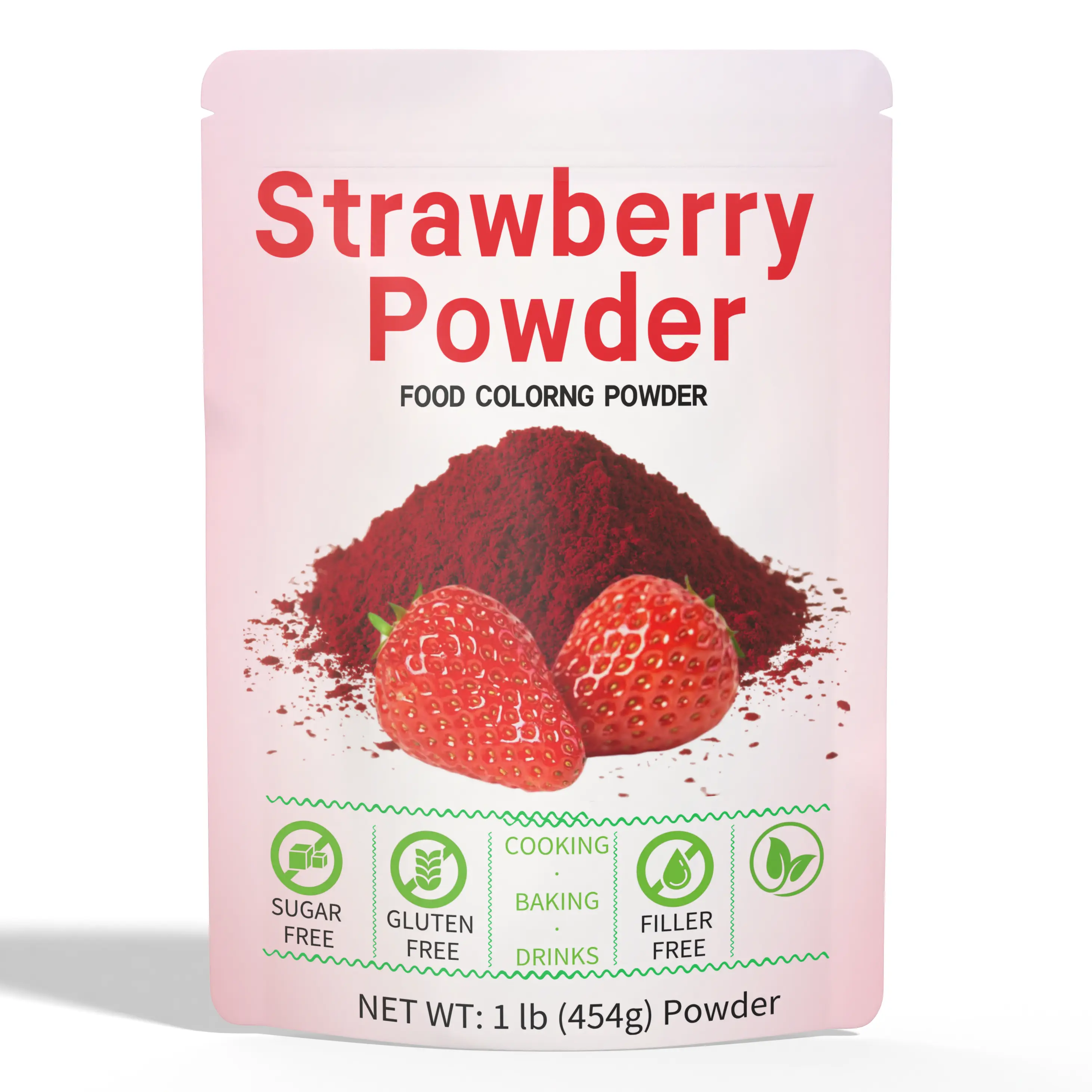 Strawberry Powder, 1 Lb 100% Natural Fruit Powder | Freeze-Dried Strawberries Source | No Sugar & Additives | Great Flavor for Drinks, Smoothie, & Beverages | Strawberry Flavoring for Cakes, Baking | Food Coloring Powder