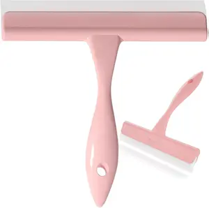 5" Silicone Shower Squeegee for Glass Doors & Car Windows - Small & Mini Size Streak-Free Cleaner, Bathroom, Mirror, Tile Scraper - Compact Pink with Hanging Hole, Kitchen Safe Water Blade