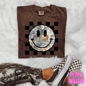 Grunge Camo Smiley Tee Or Sweatshirt