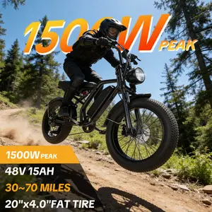 【HiEHA】1500W Electric EBike for Adults 34MPH Max Speed 30-70 Miles Range Full Suspension 20"×4.0" Fat Tires 48V 15AH Removable Battery All Terrain Electric Bike UL 2849 Certified