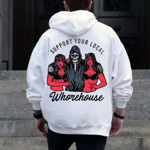 Retro Funny Hoodie – Support Your Local Whorehouse Back Print Pullover, Unisex Streetwear, Made in USA