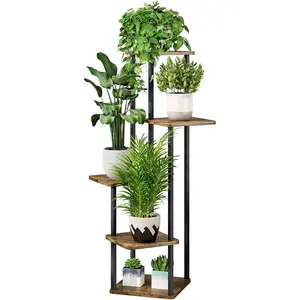 Plant Stand 5 Tier Indoor Metal Flower Shelf for Multiple Plants Corner Tall Flower Holders for Patio Garden Living Room Balcony Bedroom, Black (5 Tier-Black)