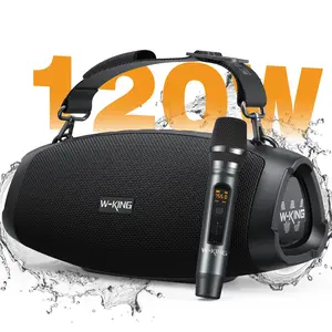 W-KING 120W Peak Outdoor Bluetooth Speaker, Wireless Mic+IPX6 Waterproof+42H Play, EQ/AUX/TF for Large Party Soundbar