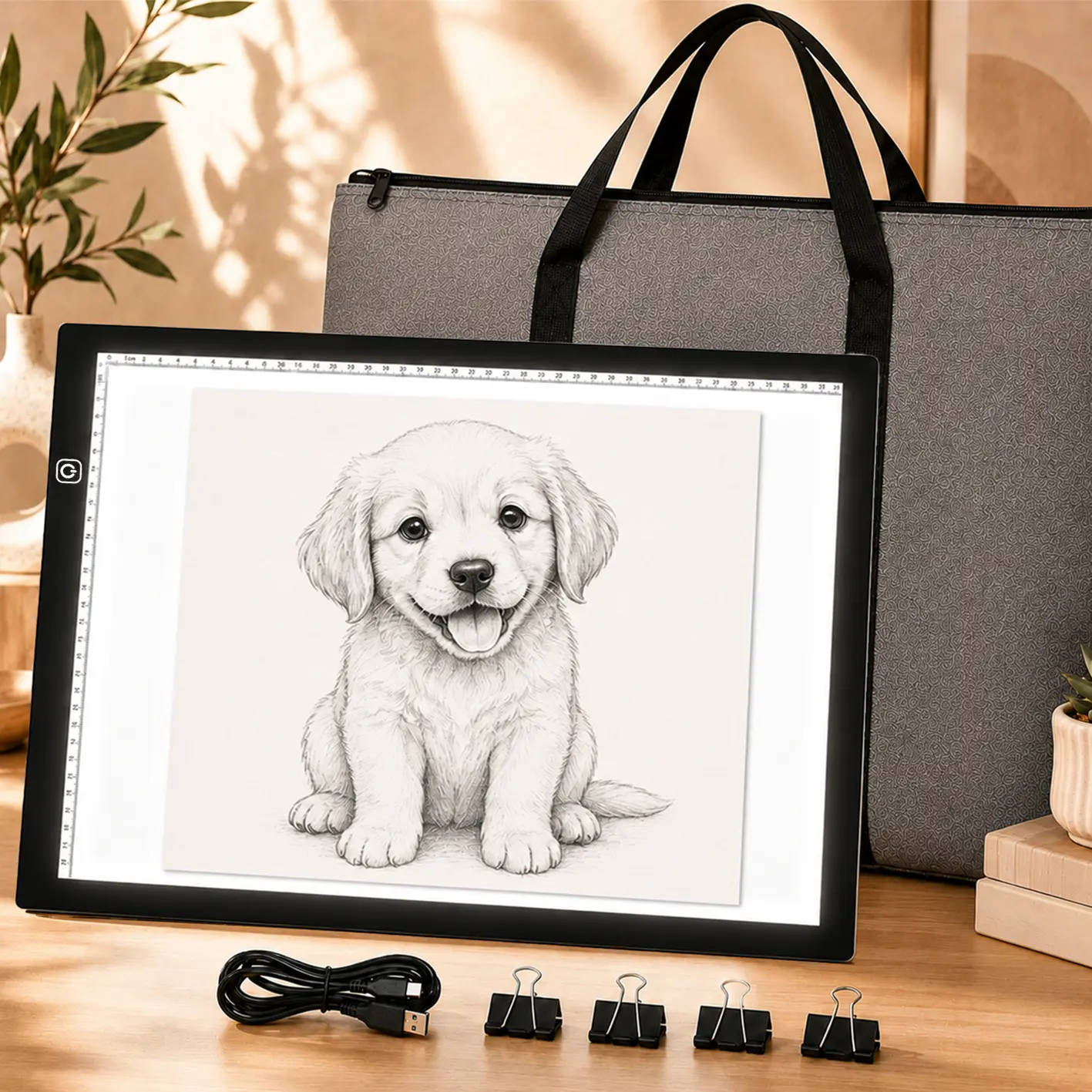 Portable A3 LED Light Pad Kit for Artists and Students - USB-C Powered, Adjustable Brightness (3-Level), Tracing Board with Cable & Carrying Bag, Ideal for Writing, Diamond Painting, Home & Office Use