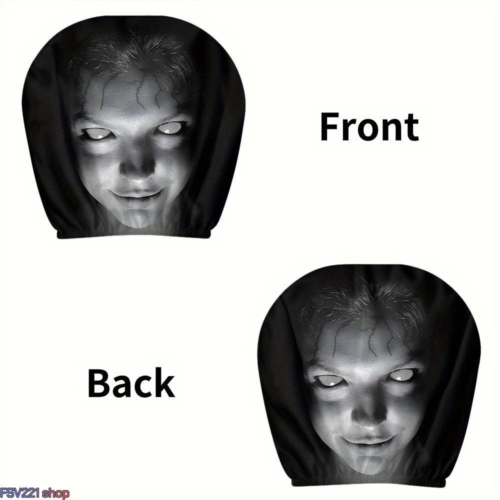 2-Pack Creepy Horror Ghost Face Car Headrest Covers - Slip-On Stretch Comfortable Material Auto Accessories for Spooky Pranks, Halloween Decor, Oddities Gifts, Car Decorations, Cars
