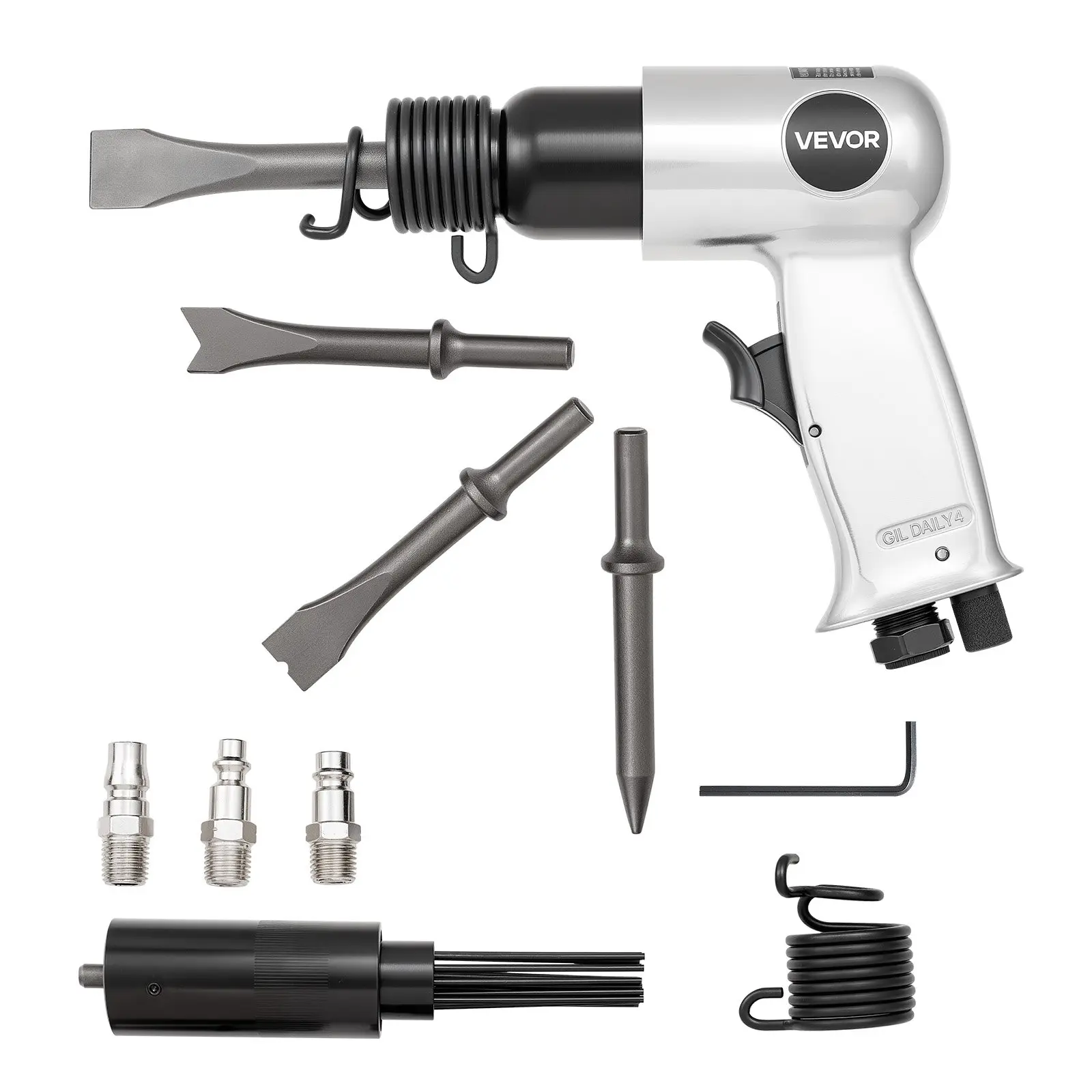 【Summerfinds】VEVOR Air Hammer, 4500BPM Pneumatic Hammer with Rust Removal Air Needle Scaler & 4PCS Chisels Round Shank, Lightweight & Compact Air Chisel Pneumatic Shovel Tool for Cutting Scraping Demolishing Impact Drill Power Tool