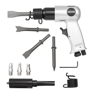 Summervibes VEVOR Air Hammer, 4500BPM Pneumatic Hammer with Rust Removal Air Needle Scaler & 4PCS Chisels Round Shank, Lightweight & Compact Air Chisel Pneumatic Shovel Tool for Cutting Scraping Demolishing, 4Pcs Chisels Set