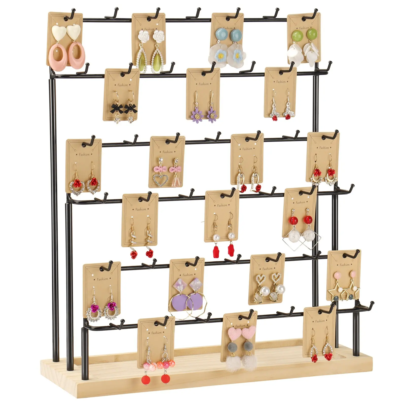 Wooden Earring Display Stand for Vendors, 6-Tier Design with 42 Hooks, Ideal for Organizing Jewelry & Accessories