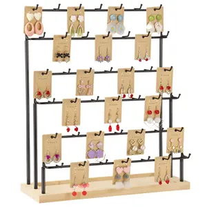 Wood Earring Display Stand for Vendors, 6-Tier Design with 42 Hooks, Ideal for Organizing Jewelry & Accessories