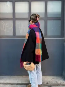 Bohemian colored mesh winter tassel coarse scarf, thick, soft and warm shawl, autumn and winter cold and hot protection windproof wrapping hijab, scarf and neck, suitable for women