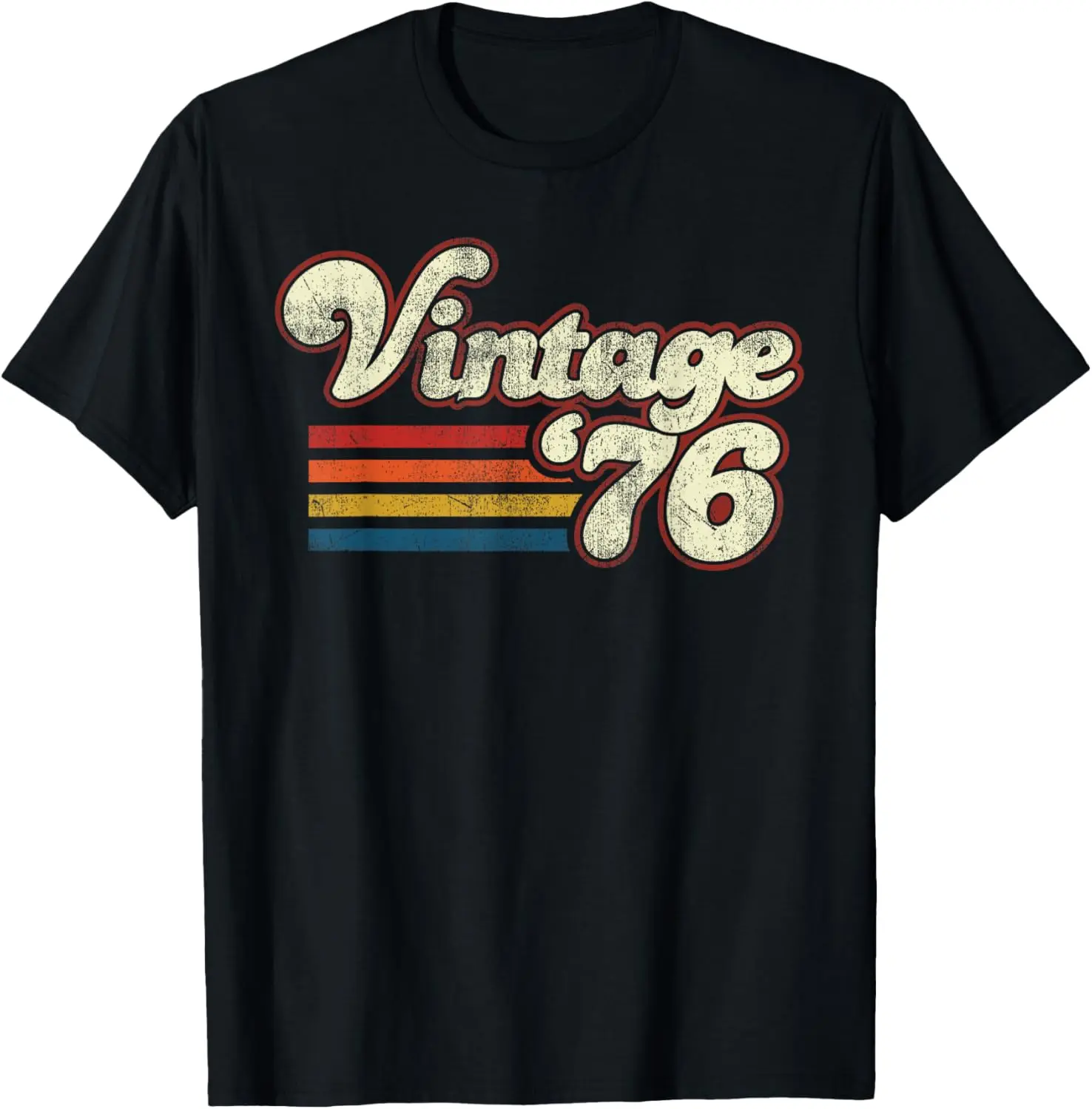 Casual Shortsleeve T-Shirt for Women, Vintage 1976 Birthday Distressed Graphic Design in 100% Cotton, Tops, Birthday Theme, Pure Cotton, Vintage Print