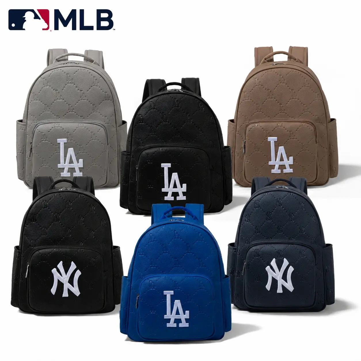 MLB Unisex PU Leather Logo Embroidered Laptop Backpack, Multi-Compartment, Large Capacity with Adjustable Straps for First Day of School & Back to School Shopping