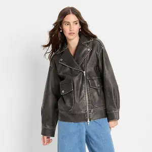 Women's Relaxed Leather Moto Jacket - Future Collective