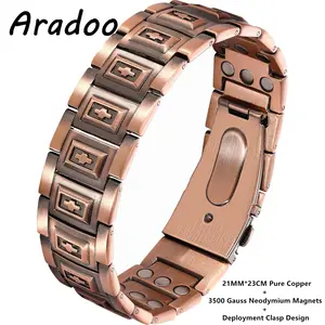 ARADOO Premium Copper Bracelet for Men with 3X Strength,Magnetic Therapy Cross Wristband Jewelry Gifts Aradoo