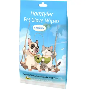 Homtyler Pet Cleaning Glove Wipes, Dog Grooming Gloves for After Walk, Disposable Cat Wipes for Paws, Natural Ingredient Hypoallergenic, 6pcs/18pcs/24pcs Pet Wipes