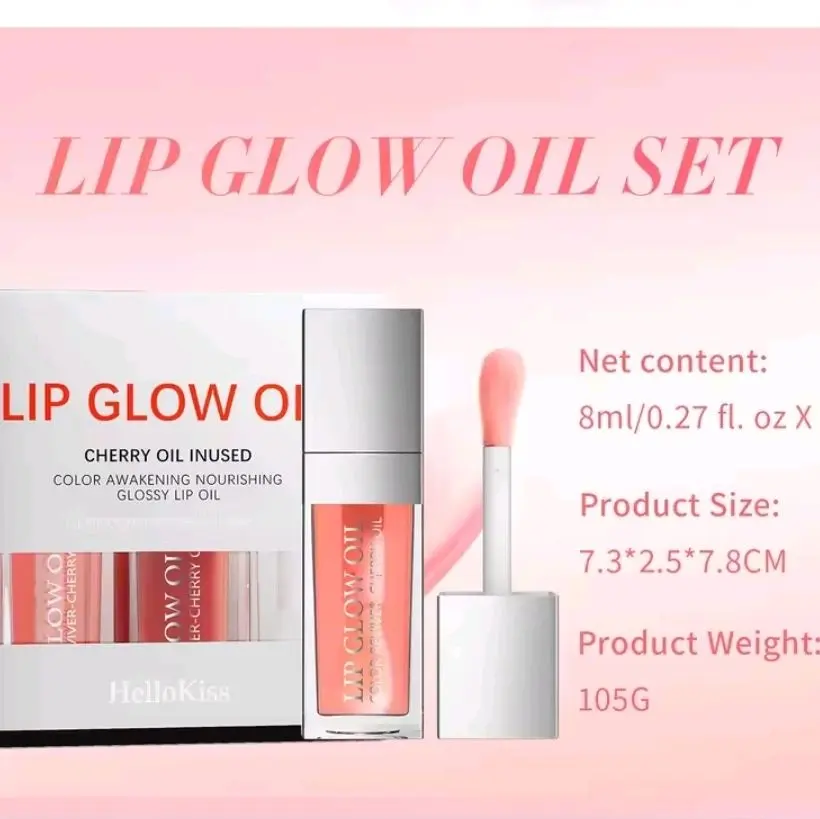 HellnKiss Lip Glow Oil Set Cherry Infused Lipstick Lip Gloss Moisturizing Hydration Makeup