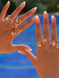 Ladies Ring With Crossed Hammer Lines Double Layer Hollowed Out Marquee Adjustable White Zirconium Stainless Steel 18k Gold Plated Anti Allergy Modern Minimalist Eye Catching And Shiny Jewelry Stackable Ring