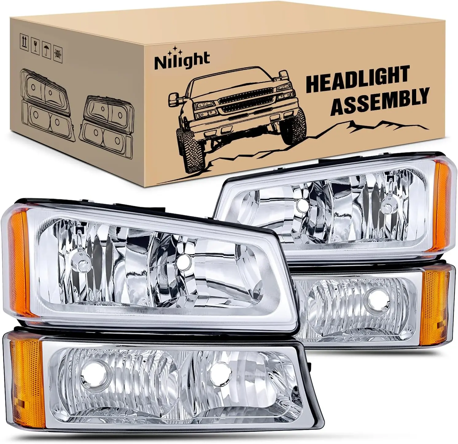 Nilight Driver's Side Car Headlight Assembly - Non-Waterproof, Vehicle-Specific Fit, IP65 Sealed, Plug-N-Play with Beam Adjustment, Headlamp Housing & Bumper Lamp Set for 2003-2006 Chevy Silverado, Avalanche 1500/1500HD/2500/2500HD/3500 Chevrolet Pickup,,