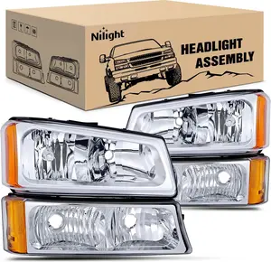 Nilight Headlight Assembly for 2003 2004 2005 2006 Chevy Silverado Avalanche 1500 1500HD 2500 2500HD 3500 Chevrolet Pickup Replacement Headlamp Housing Bumper Lamp Set